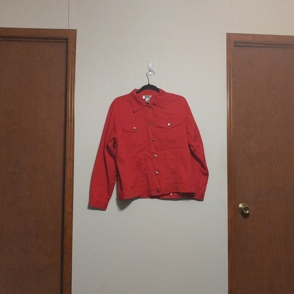 𝅺KL Collection Red Cotton Lightweight Jacket - size Medium
